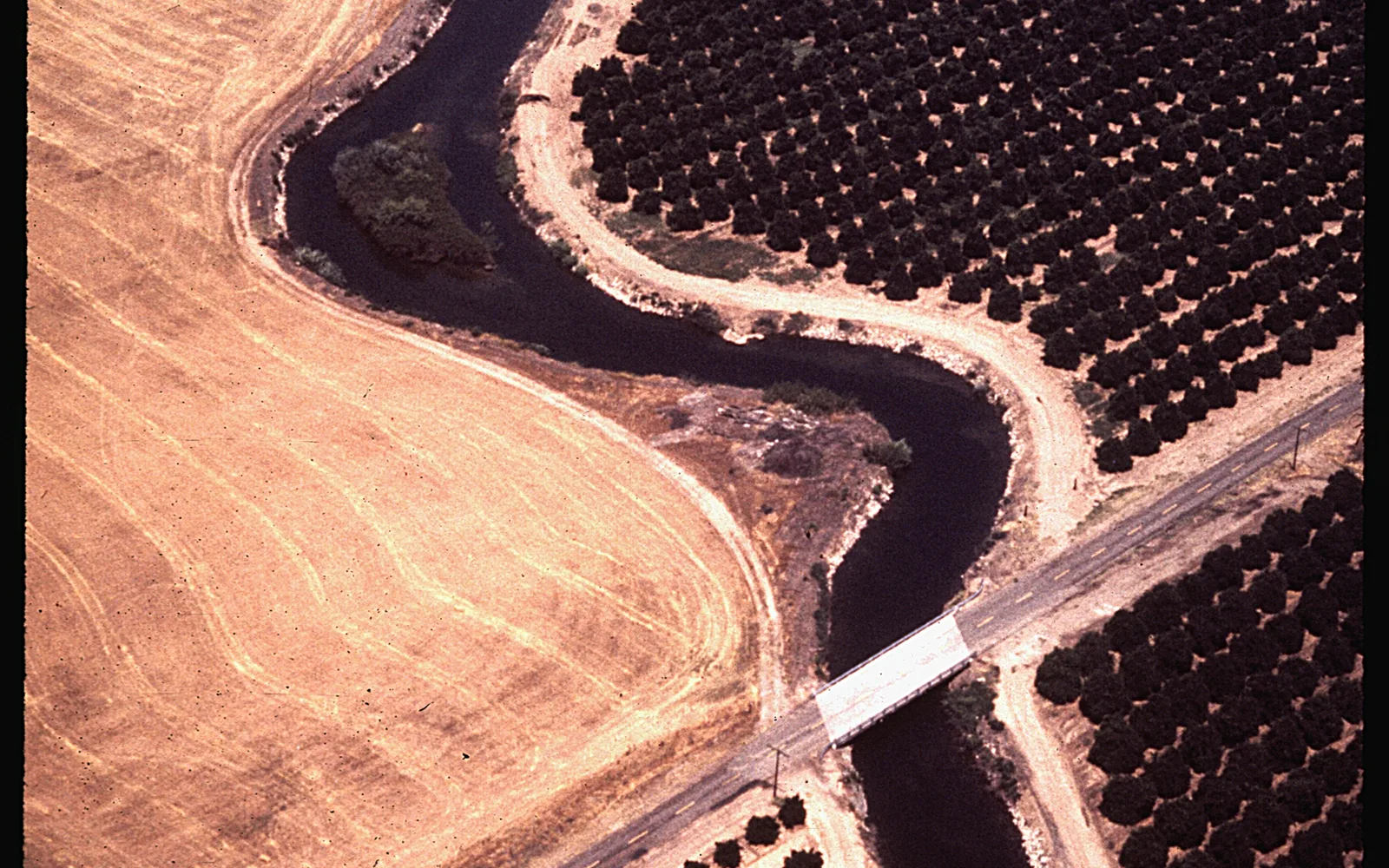Irrigation canal serving agricultural fields in California's agricultural region